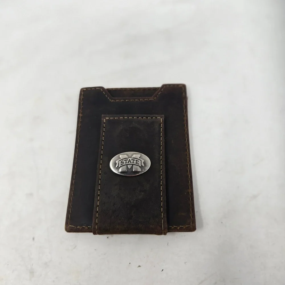 Zep-Pro Mississippi State Bulldogs Mens Leather Magnetic Money Clip Wallet Brown